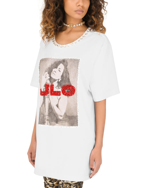 PRINTED JERSEY T-SHIRT WITH J.LO EMBELLISHMENT