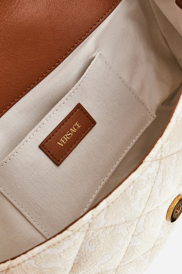Icon Md Shoulder Bag In Jacquard Fabric-Calf Leather