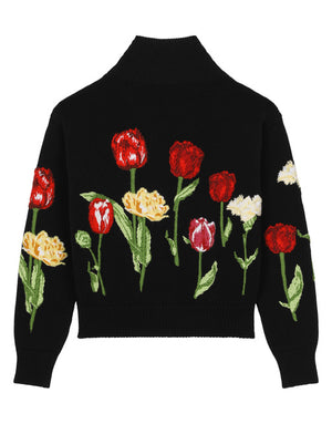 KNIT CARDIGAN WITH TULIP DETAILS AND DOLCE&GABBANA LOGO