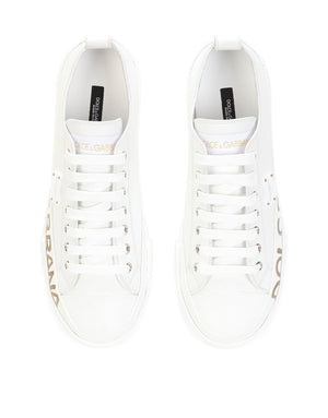 CALFSKIN PORTOFINO LIGHT SNEAKERS WITH LOGO-DETAILED PLATE AND LOGO PRINT
