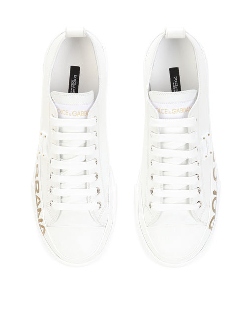 CALFSKIN PORTOFINO LIGHT SNEAKERS WITH LOGO-DETAILED PLATE AND LOGO PRINT