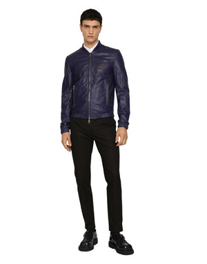 LEATHER JACKET WITH LOGO PLAQUE