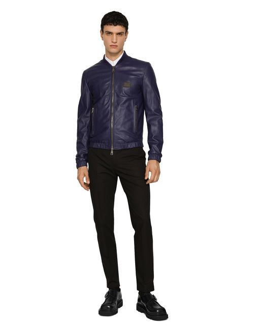 LEATHER JACKET WITH LOGO PLAQUE