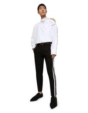 STRETCH COTTON PANTS WITH SIDE BANDS