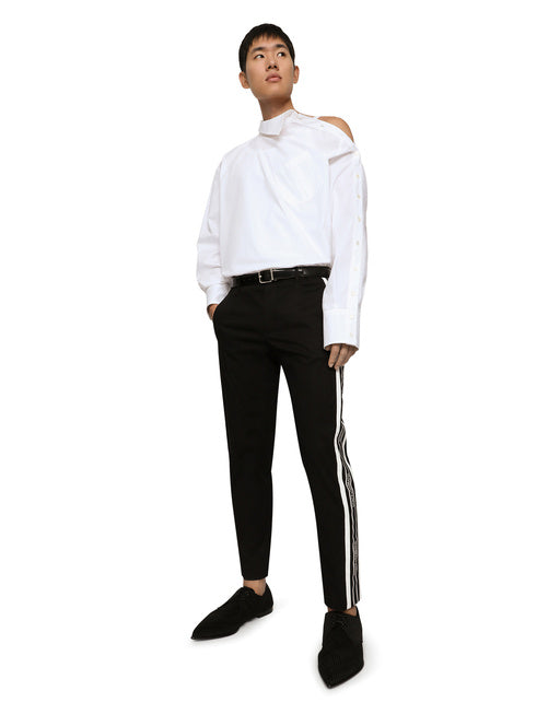 STRETCH COTTON PANTS WITH SIDE BANDS