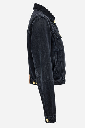 Jacket Denim In Black Denim Fabric Stone Wash