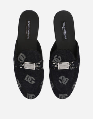 DENIM SLIPPERS WITH LOGO