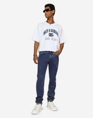 LIGHT BLUE SLIM-FIT JEANS WITH BRANDED BANDS
