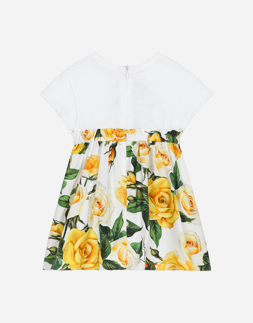 JERSEY AND POPLIN DRESS WITH BLOOMERS AND YELLOW ROSE PRINT