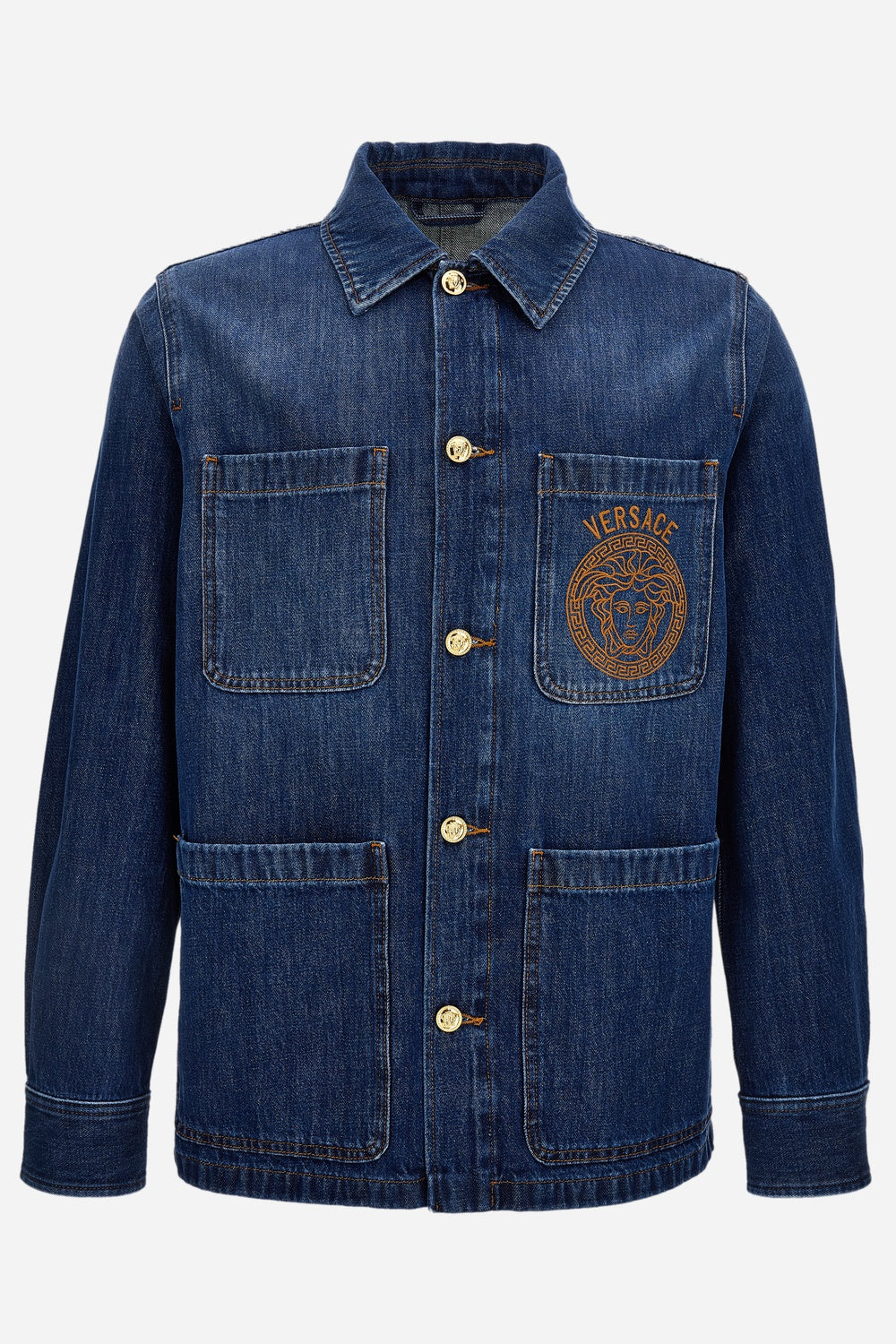 Jacket Denim In Non-Stretch Denim With Medium Stone Wash-Embroidery