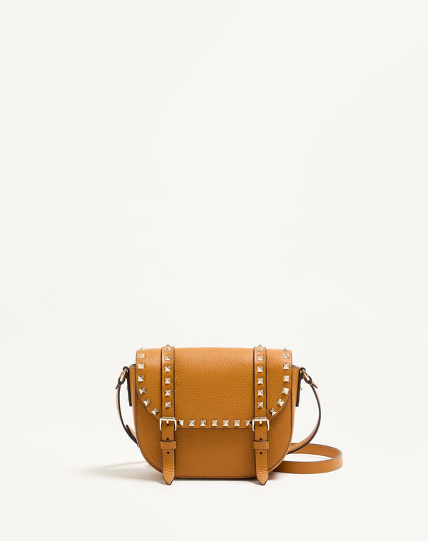 Borsa a tracolla piccola Valentino Garavani Rockstud in vitello granato
