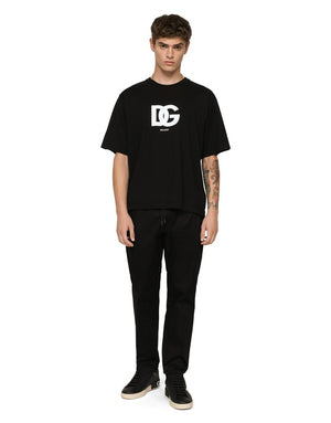 STRETCH COTTON JOGGING PANTS WITH PLATE