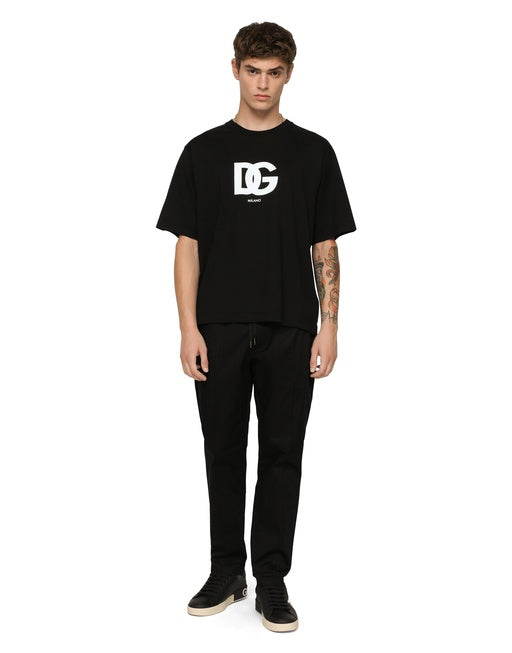 STRETCH COTTON JOGGING PANTS WITH PLATE