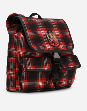 TARTAN-PRINT NYLON BACKPACK