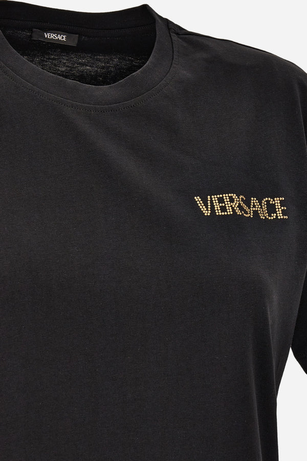 T-Shirt In Cotton Jersey Fabric With Versace Hotfix Embroidery