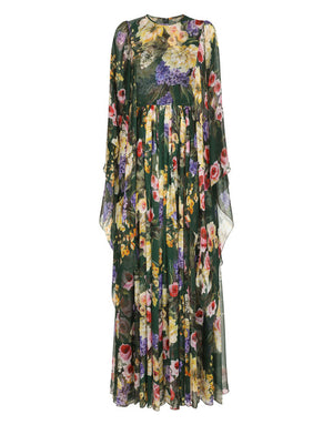 LONG GARDEN-PRINT CHIFFON DRESS