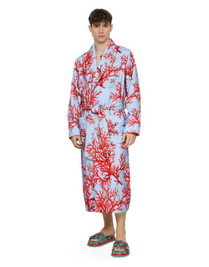 CORAL-PRINT COTTON BATHROBE