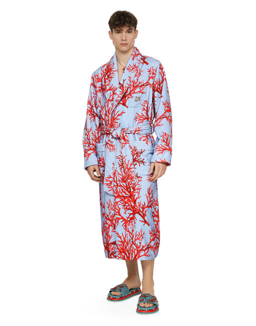 CORAL-PRINT COTTON BATHROBE