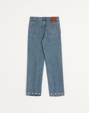 Pantalone In Denim Con Cabochons