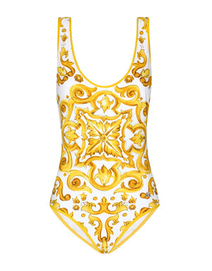 MAJOLICA-PRINT RACING SWIMSUIT