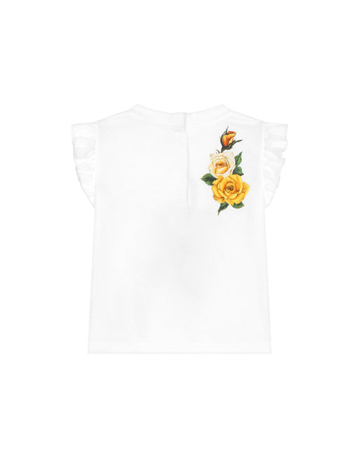 JERSEY T-SHIRT WITH YELLOW ROSE PRINT AND DG LOGO