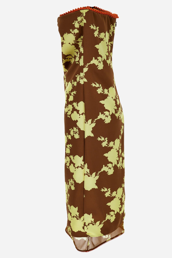 Cocktail Dress In Double Silk Satin Print Wild Roses Allover