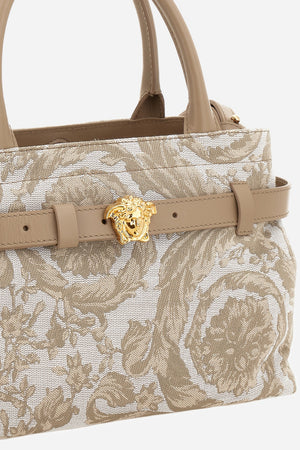 La Medusa Small Tote In Jacquard Fabric-Calf Leather