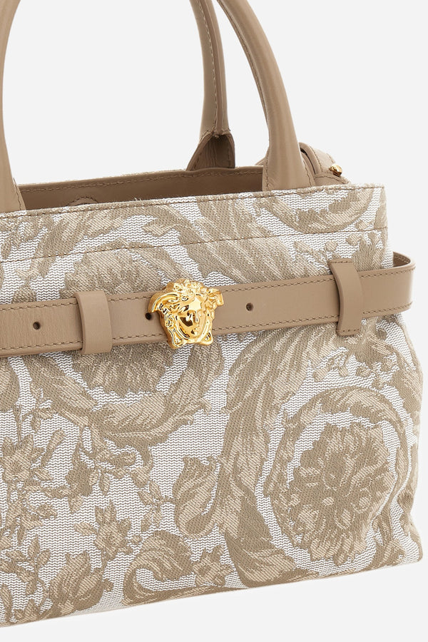 La Medusa Small Tote In Jacquard Fabric-Calf Leather