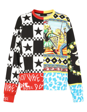 JERSEY SWEATSHIRT WITH CARRETTO PATCHWORK PRINT