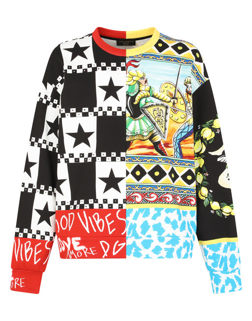 JERSEY SWEATSHIRT WITH CARRETTO PATCHWORK PRINT