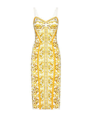 MAJOLICA-PRINT CHARMEUSE CORSET DRESS