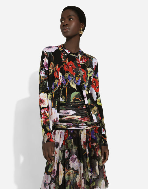 SILK CARDIGAN WITH ROSE GARDEN PRINT