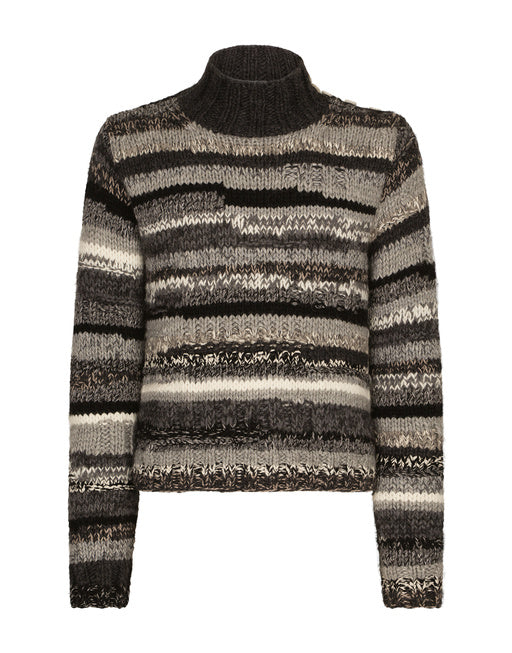 WOOL SWEATER WITH CONTRASTING UNEVEN STRIPES