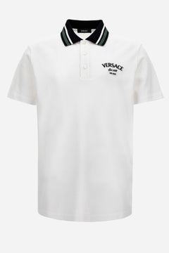 Polo In Cotton Piquet + Versace Milano Embroidery