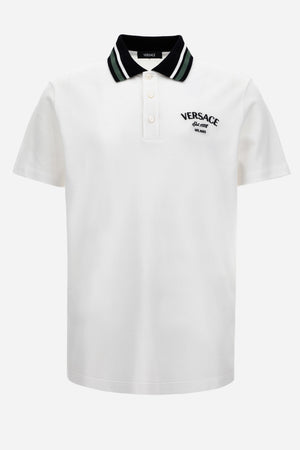Polo In Cotton Piquet + Versace Milano Embroidery