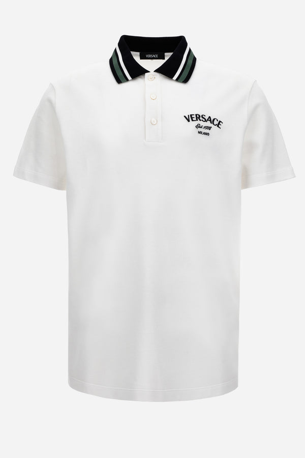 Polo In Cotton Piquet + Versace Milano Embroidery