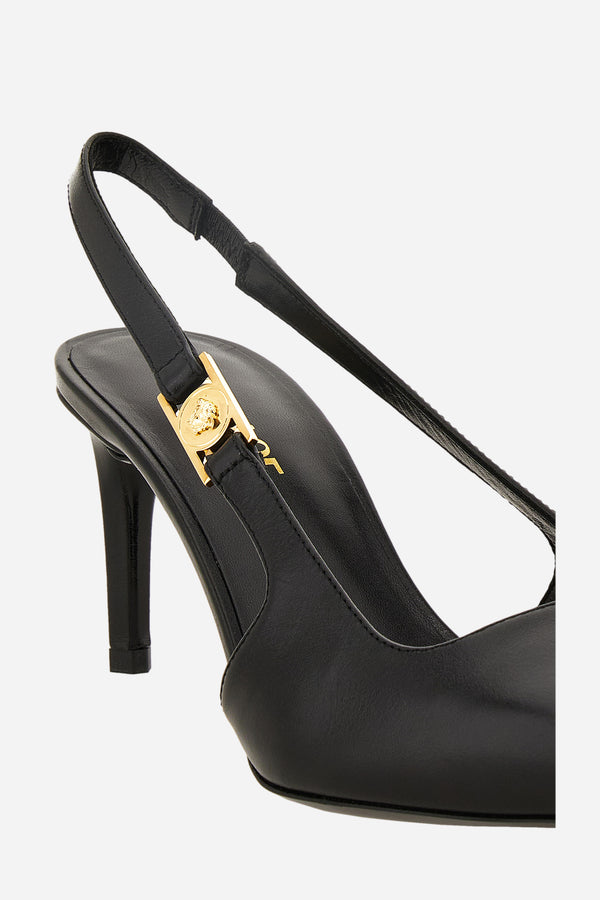 Medusa Lock Sling Back  In Shiny Calf Leather-Metal Hardware