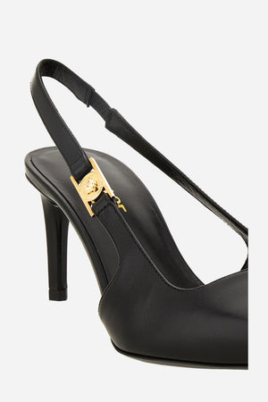 Medusa Lock Sling Back  In Shiny Calf Leather-Metal Hardware