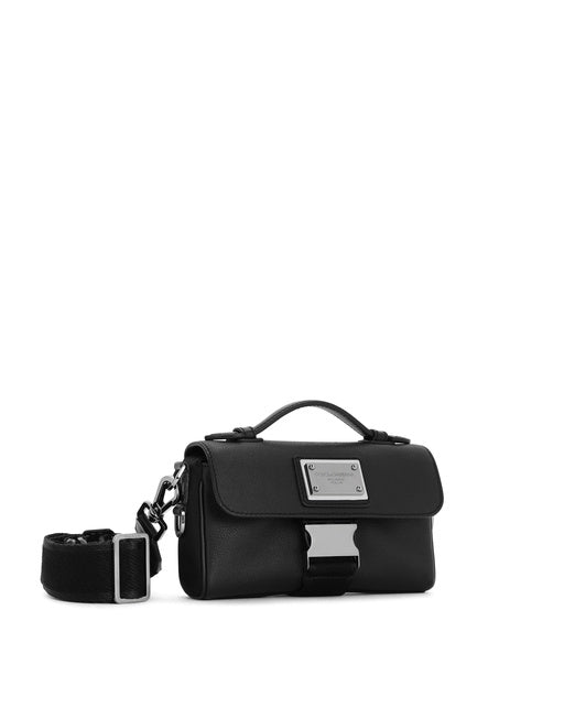 CROSSBODY BAG IN GARNET CALFSKIN LEATHER AND NYLON