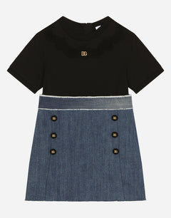 STRETCH DENIM AND JERSEY DRESS WITH DG LOGO
