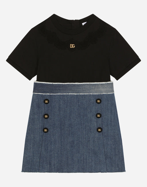 STRETCH DENIM AND JERSEY DRESS WITH DG LOGO