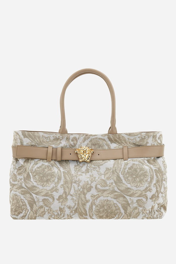 La Medusa Large Tote In Jacquard Fabric-Calf Leather