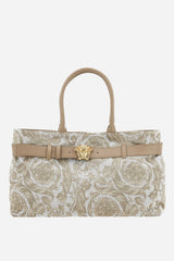 La Medusa Large Tote In Jacquard Fabric-Calf Leather