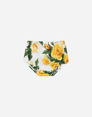 JERSEY AND POPLIN DRESS WITH BLOOMERS AND YELLOW ROSE PRINT