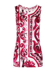 SLEEVELESS ORGANZINE TOP WITH MAJOLICA PRINT