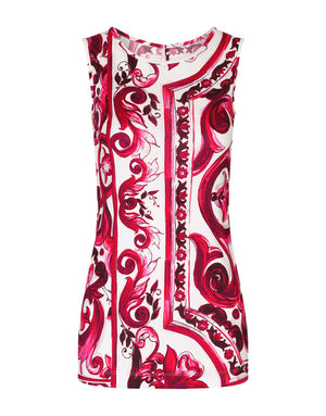 SLEEVELESS ORGANZINE TOP WITH MAJOLICA PRINT