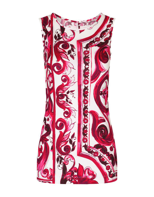 SLEEVELESS ORGANZINE TOP WITH MAJOLICA PRINT