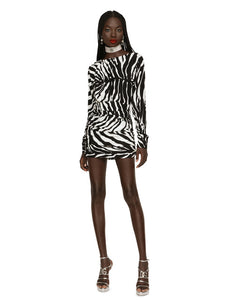 SHORT CHARMEUSE DRESS WITH ZEBRA PRINT