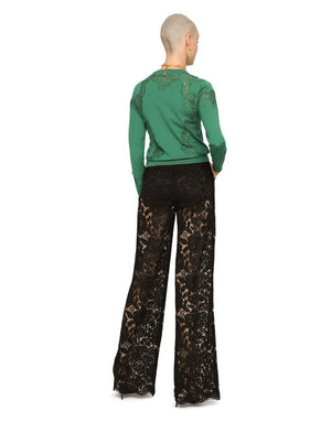 CASHMERE AND SILK SWEATER WITH LACE INLAY