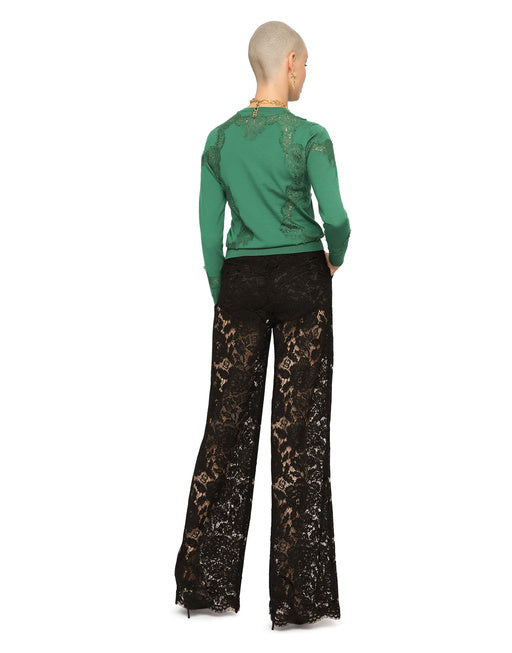 CASHMERE AND SILK SWEATER WITH LACE INLAY